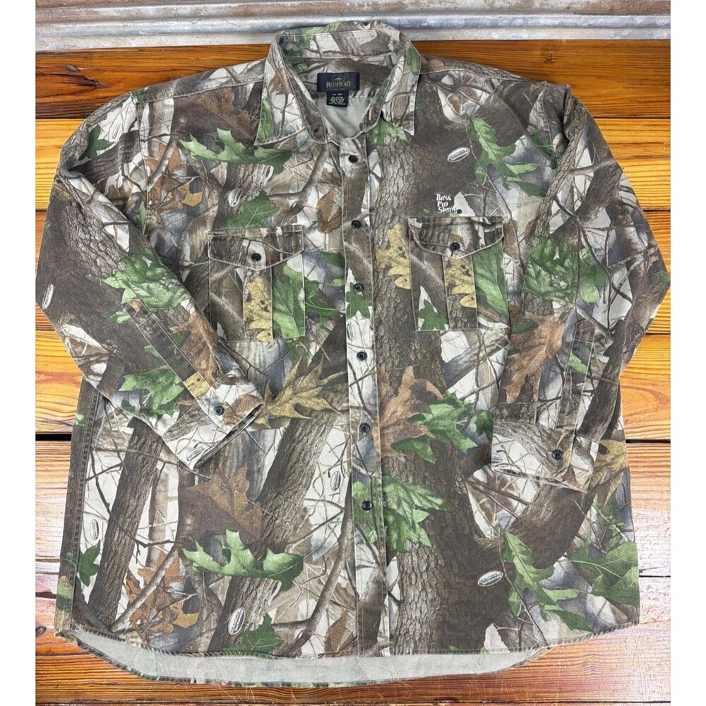 Bass Pro Shops Shirt Mens 3XL Camo Long Sleeve Button Up Hunting Outdoor- Heavy